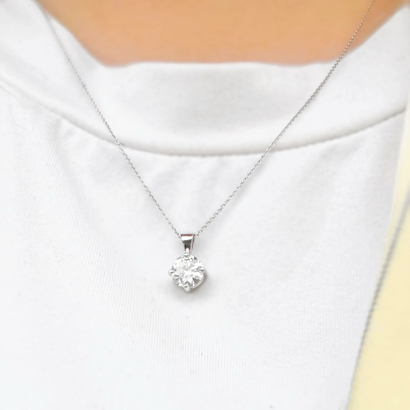 Compass Set Lab-Grown Diamond 9ct White Gold Solitaire Necklace