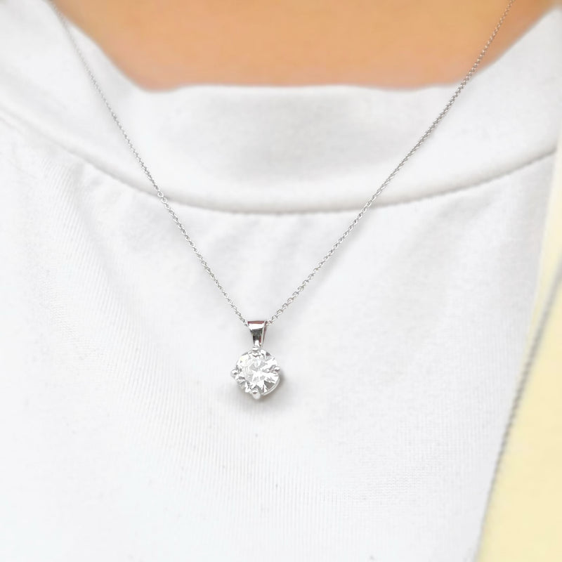 9ct White Gold Compass Set LAB GROWN Diamond Solitaire Necklace