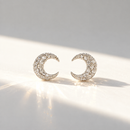 Cubic Zirconia Sterling Silver Half Moon Stud Earrings