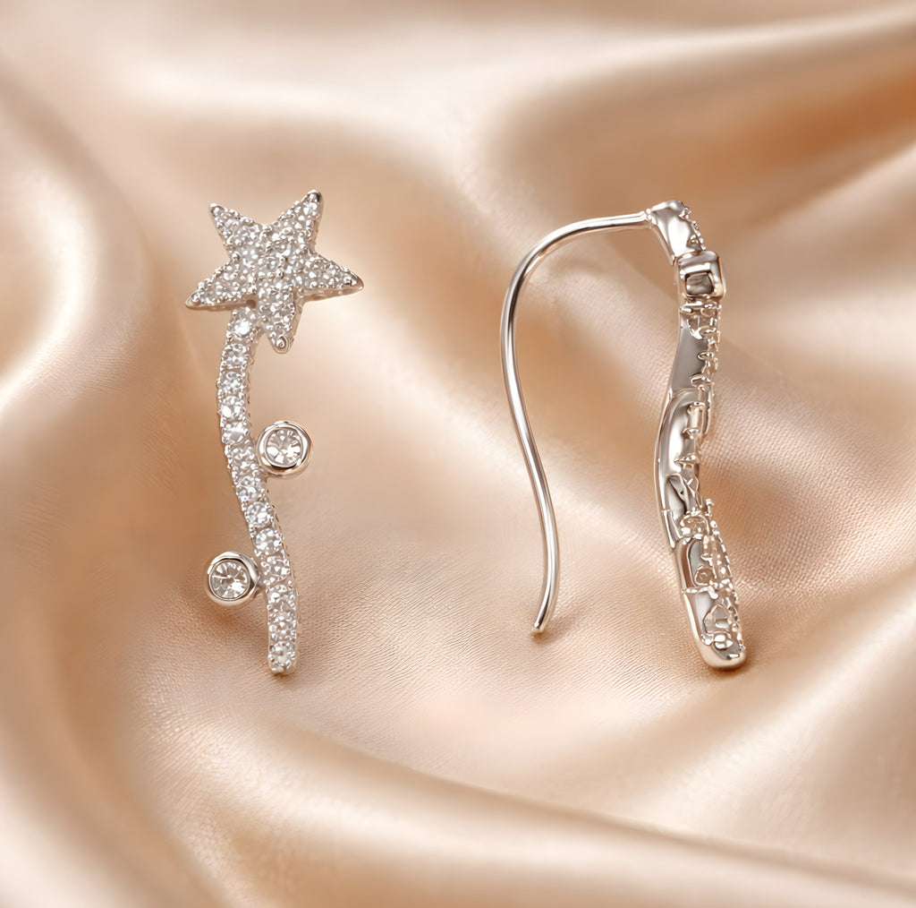 Cubic Zirconia Sterling Silver Shooting Star Stud Earrings