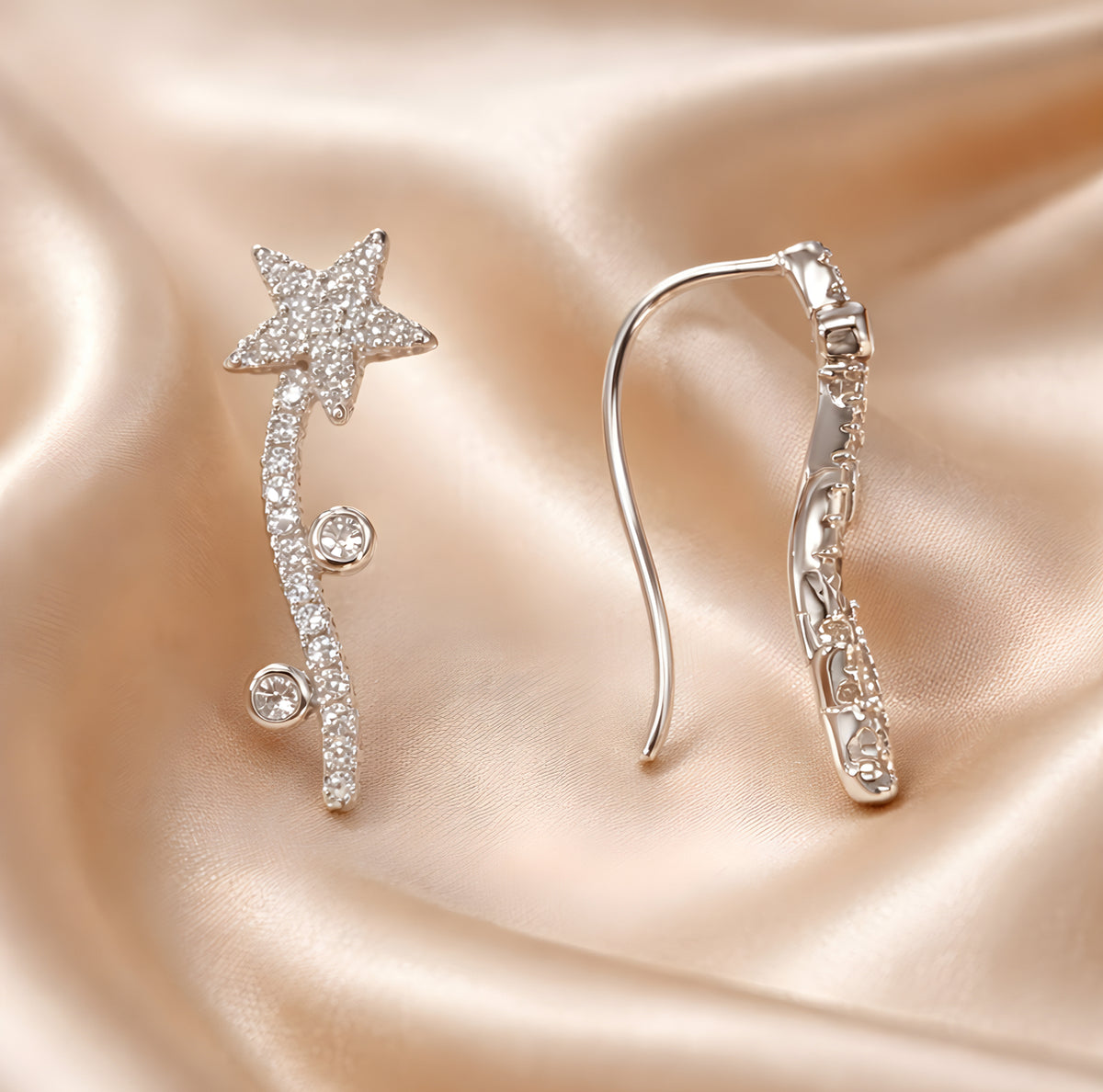 Cubic Zirconia Sterling Silver Shooting Star Stud Earrings