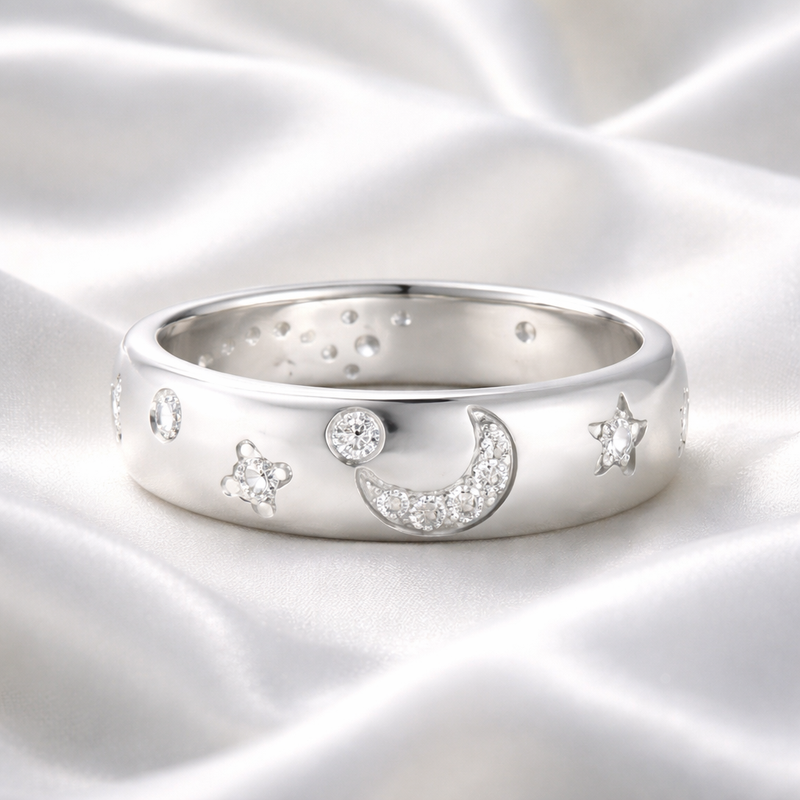 Ania Haie Sterling Silver Celestial Chunky Ring - Size M 1/2