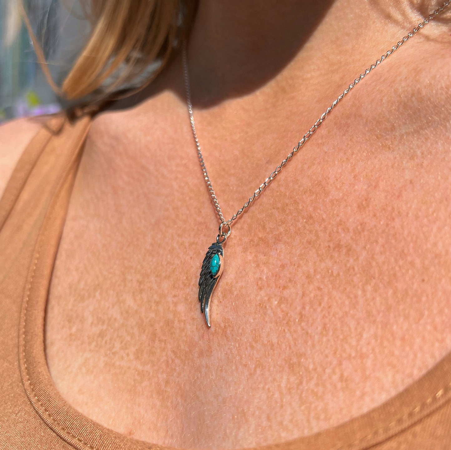 Sterling Silver Turquoise Angel Wing Necklace