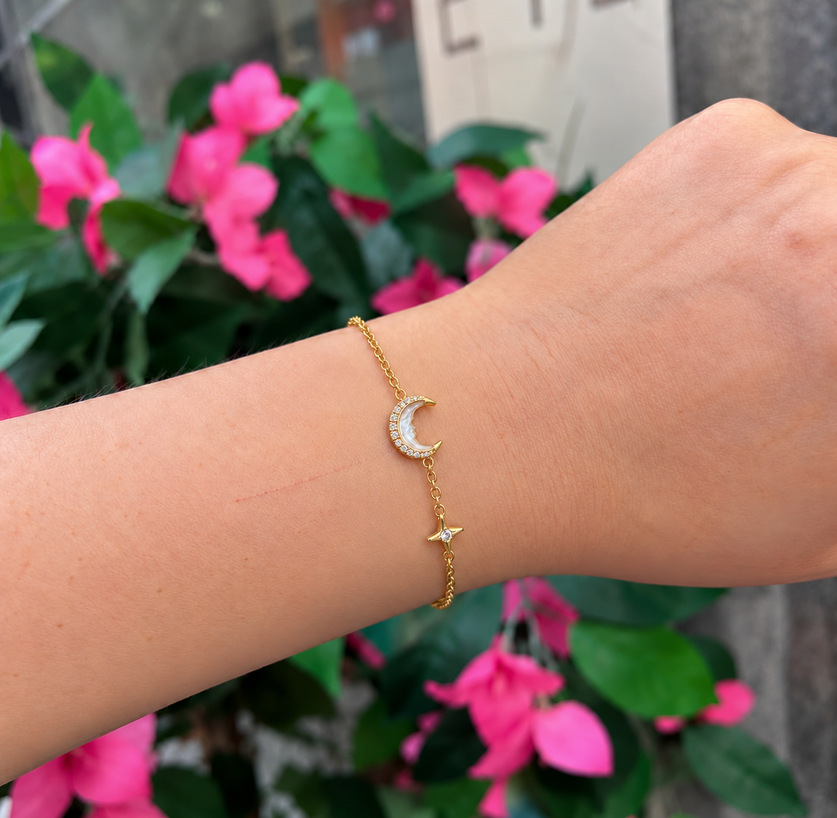 Mother of Pearl Crescent Moon 14ct Gold Plated Bracelet | Ania Haie