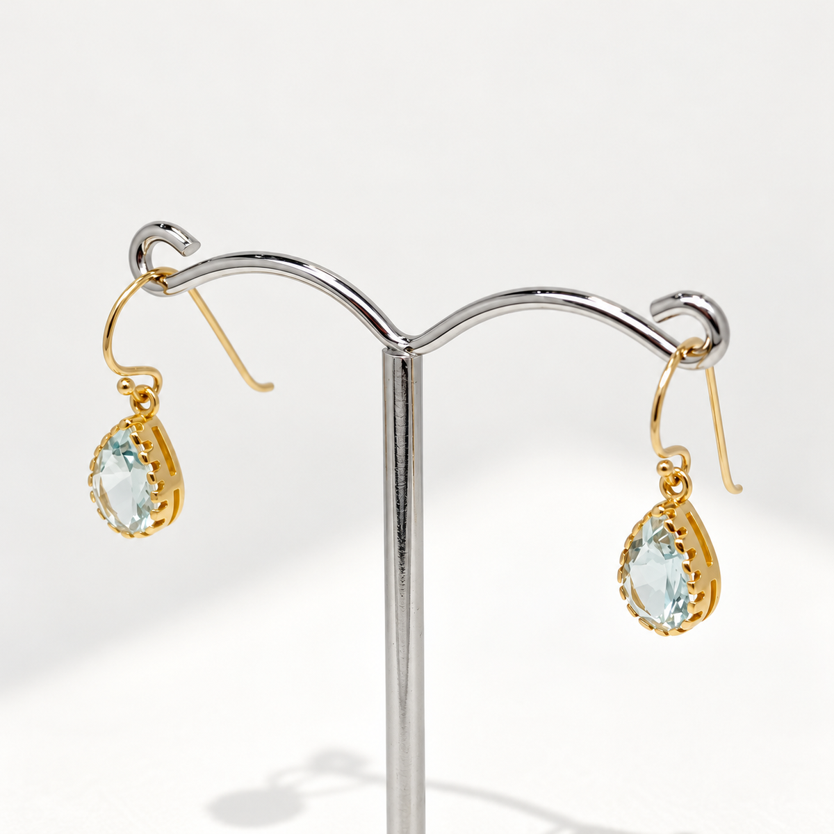 Aquamarine 9ct Yellow Gold Pear Cut Drop Earrings