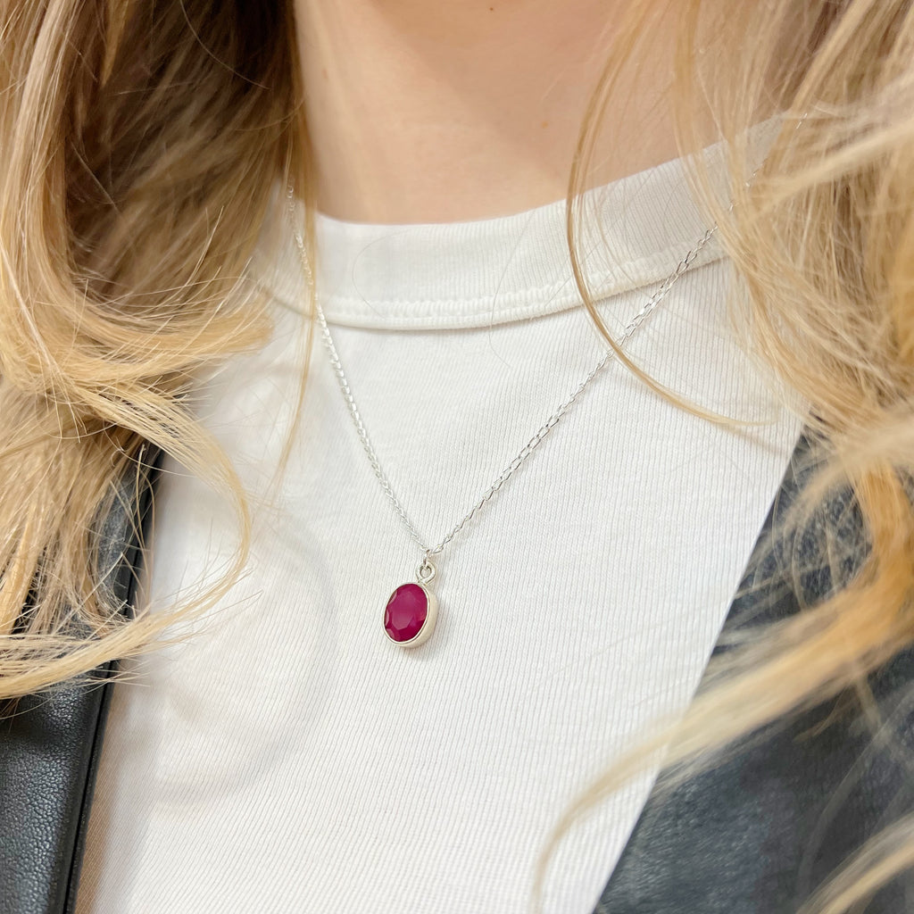 Oval Ruby Sterling Silver Dainty Necklace