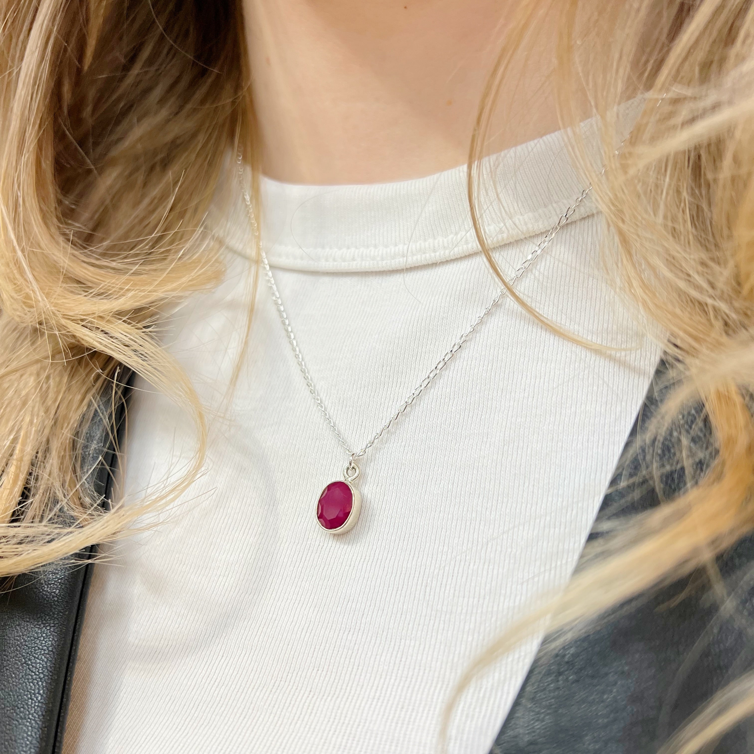 Oval Ruby Sterling Silver Dainty Necklace
