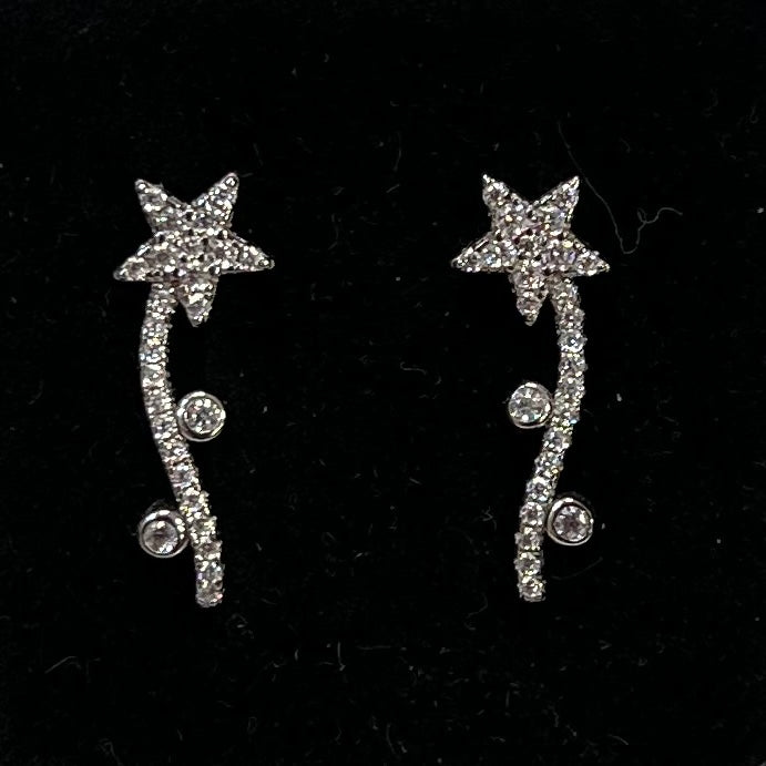 Cubic Zirconia Sterling Silver Shooting Star Stud Earrings