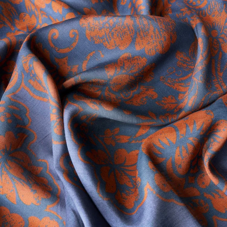 Powder Accessories Navy Blue & Orange Long Kimono Gown - Denim Tapestry