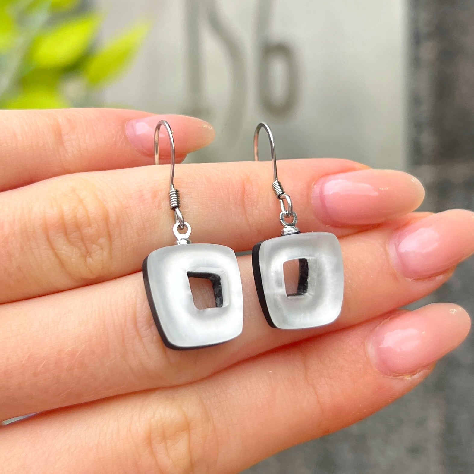 White Hollow Squares Drop Earrings | Watch This Space