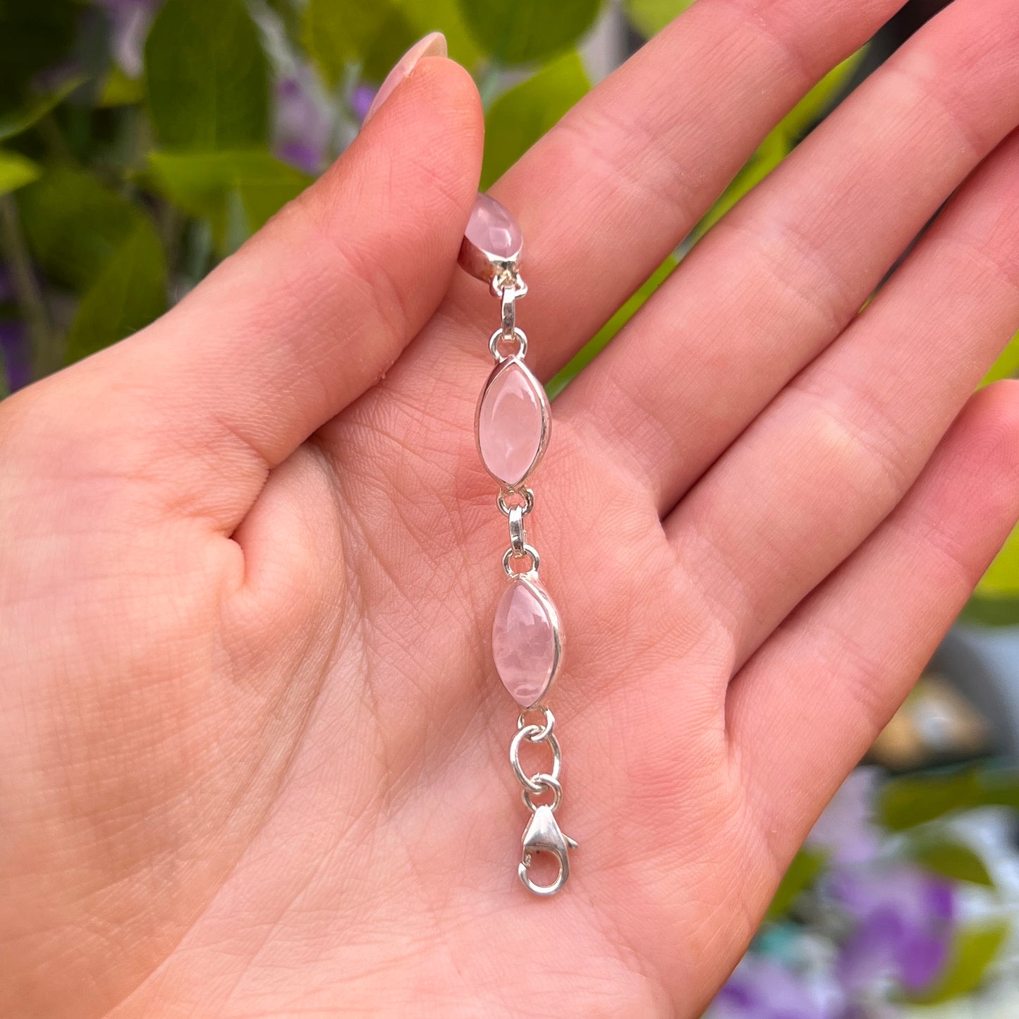 Sterling Silver Pink Rose Quartz Bracelet