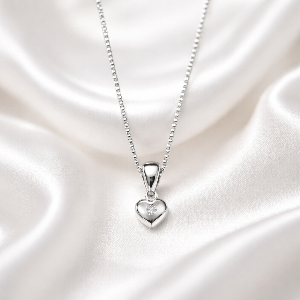 Diamond Sterling Silver Heart Children's Dainty Necklace