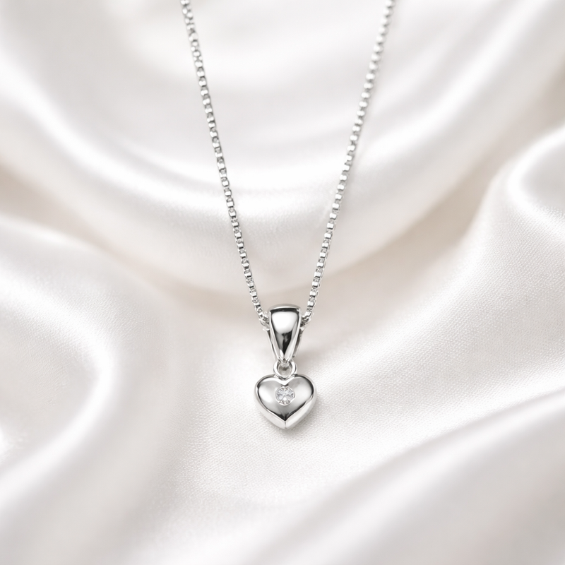 Children’s Diamond Sterling Silver Dainty Heart Necklace