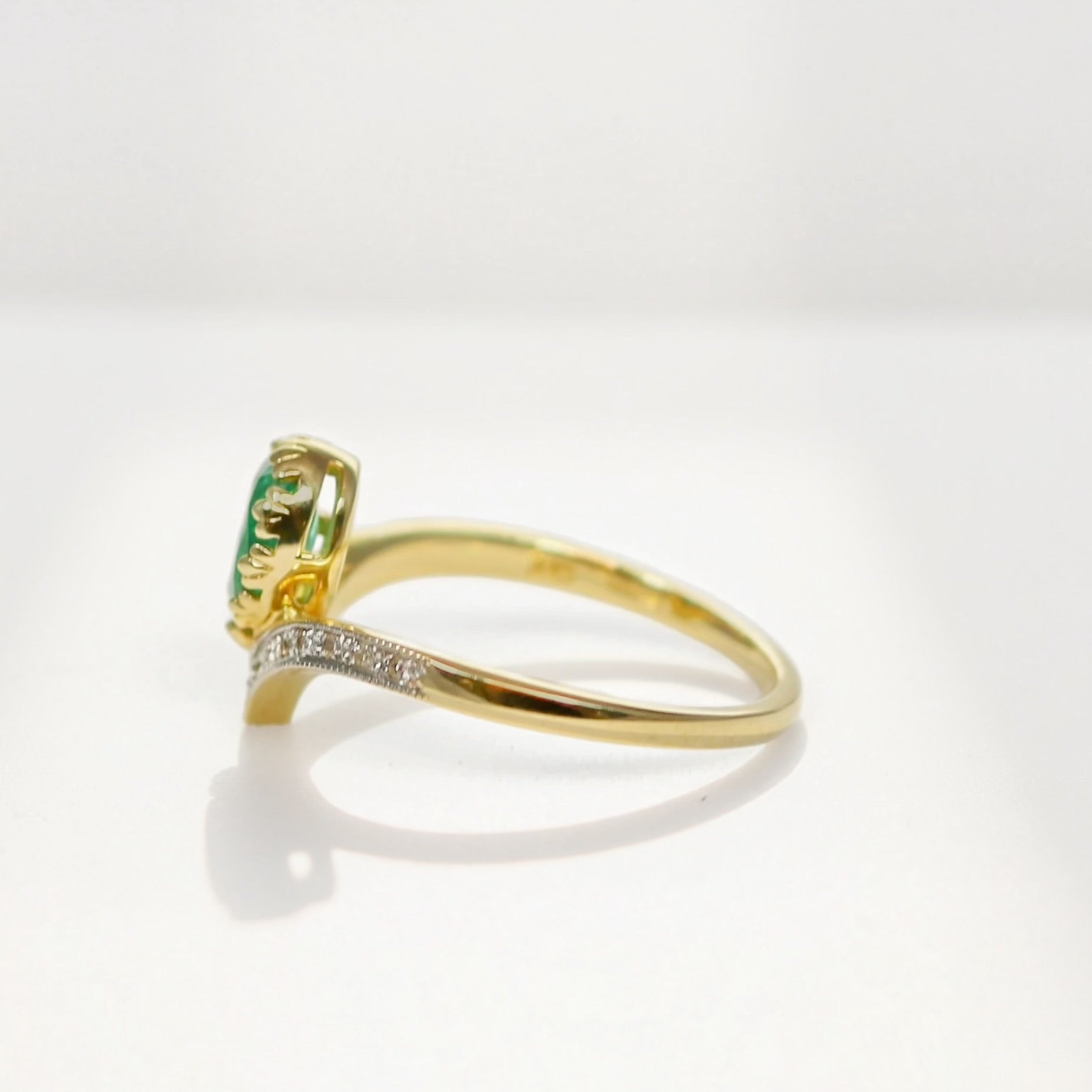 'The Ariel' Emerald and Diamond 9ct Yellow Gold Wishbone Ring | Size N ½