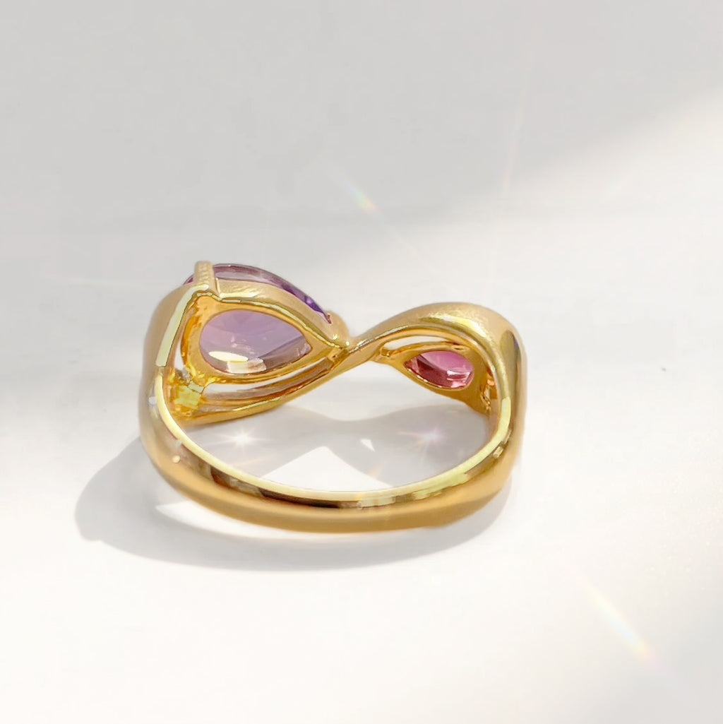 Burgundy & Lilac Gold Infinity 'Toi et Moi' Ring | Size M ½ | Unique & Co.