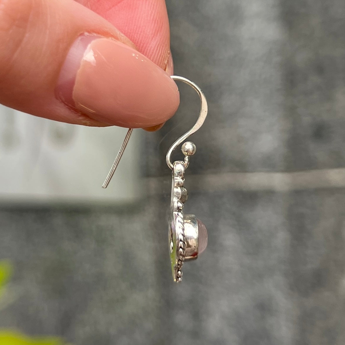 Sterling Silver Boho Pink Rose Quartz Drop Earrings