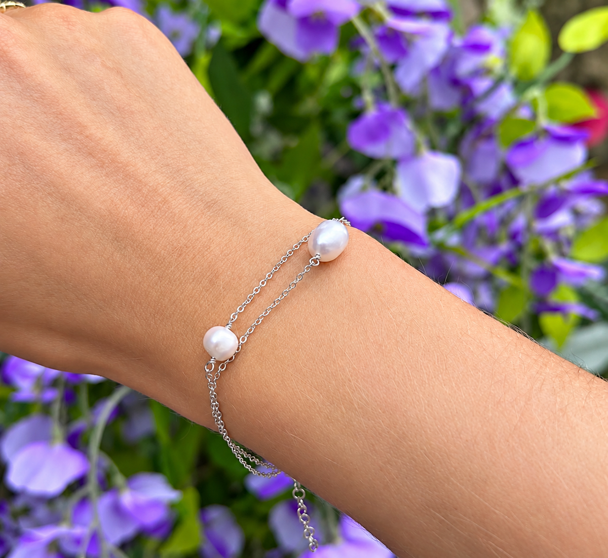 Pearl Sterling Silver Dainty Chain Bracelet