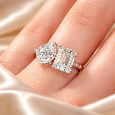 Cubic Zirconia Sterling Silver 'Toi et Moi' Ring | Size M