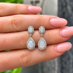 Opal & Cubic Zirconia Sterling Silver Teardrop Earrings