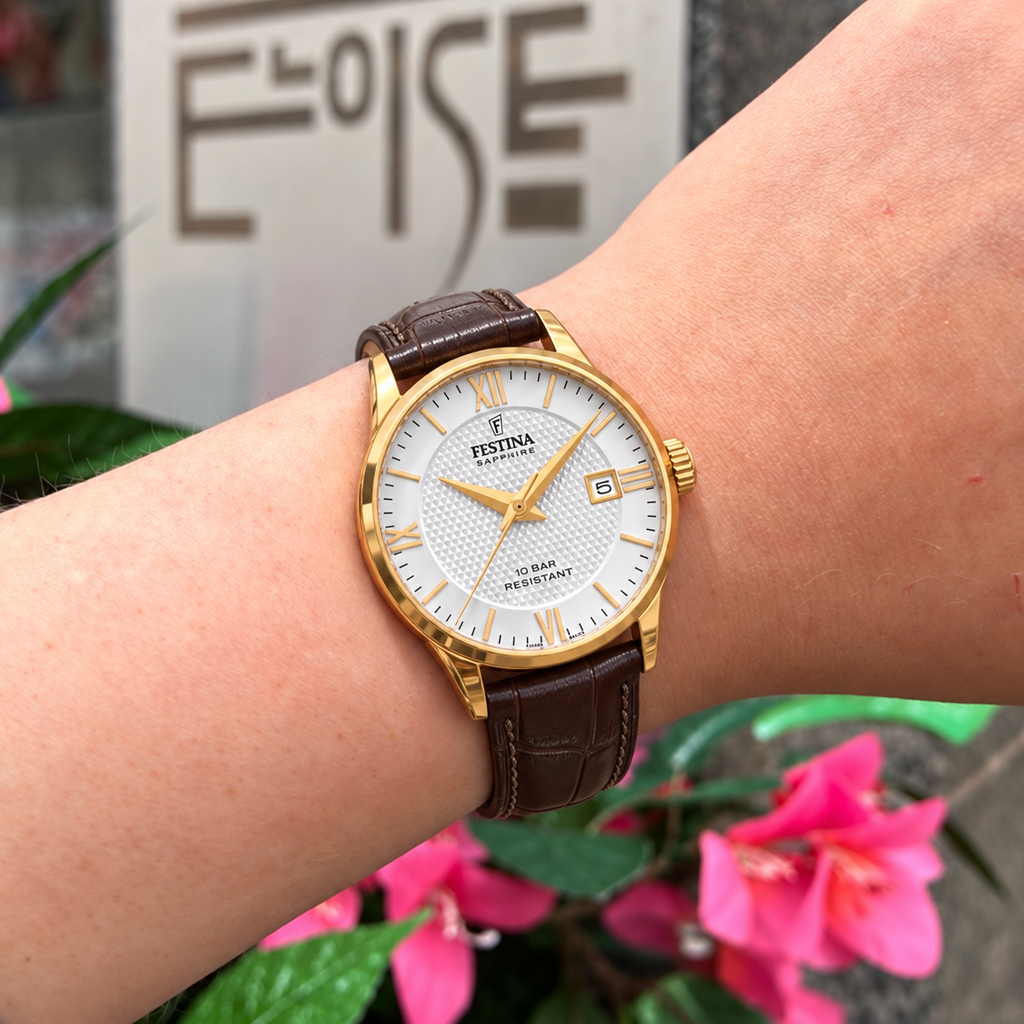 Festina | Swiss Steel Grey Dial Brown Leather Strap Watch | Ladies