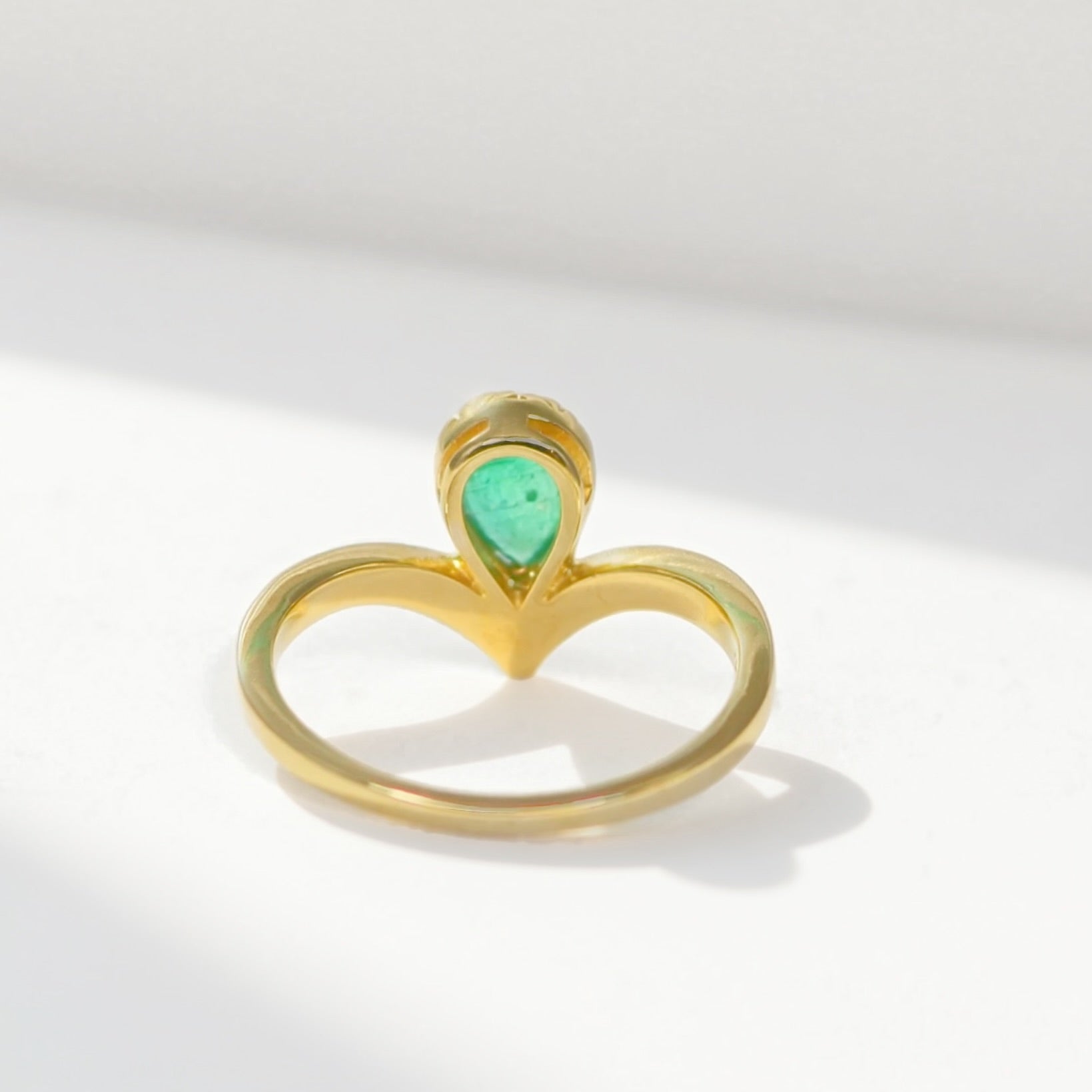 'The Ariel' Emerald and Diamond 9ct Yellow Gold Wishbone Ring | Size N ½