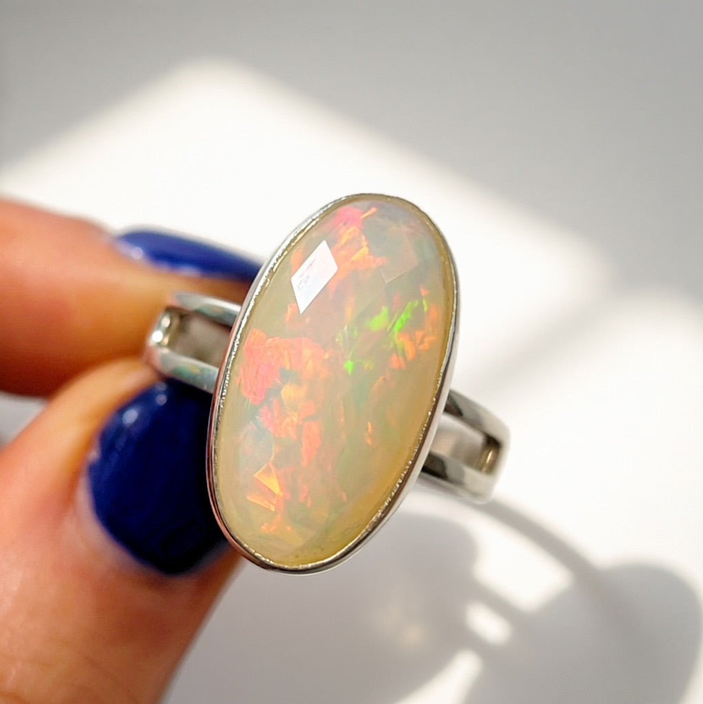 Natural Opal Sterling Silver Cocktail Ring | Size R ½
