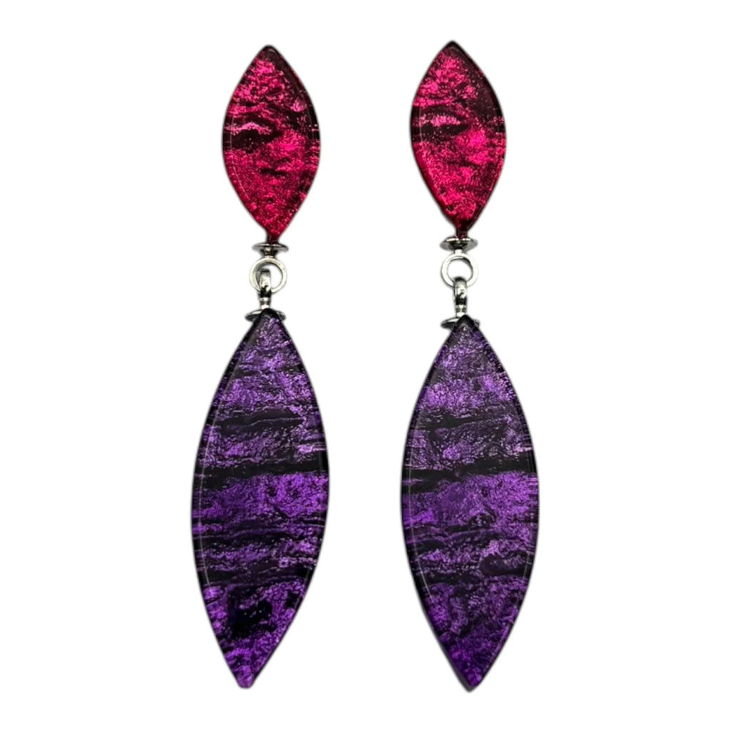 Pink & Purple Aztec Petal Double Drop Earrings | Watch This Space
