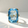 Vintage Blue Glass 9ct Yellow Gold Cocktail Ring | Size L