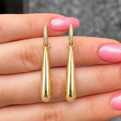 14ct Gold Plated Long Water Droplet Earrings | Ania Haie