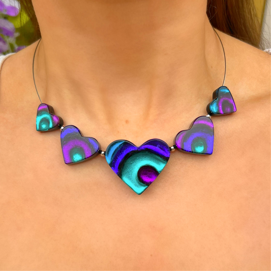 ‘Watch This Space’ Purple & Blue Love Heart Necklace