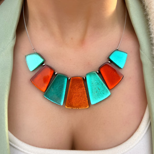 ‘Watch This Space’ Turquoise Blue and Orange Statement Necklace