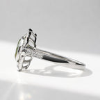Art Deco Reproduction Peridot, Emerald and Diamond 9ct White Gold Ring | Size M ½