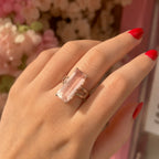 Rose Quartz Baguette Cut Sterling Silver Ring | Size Q