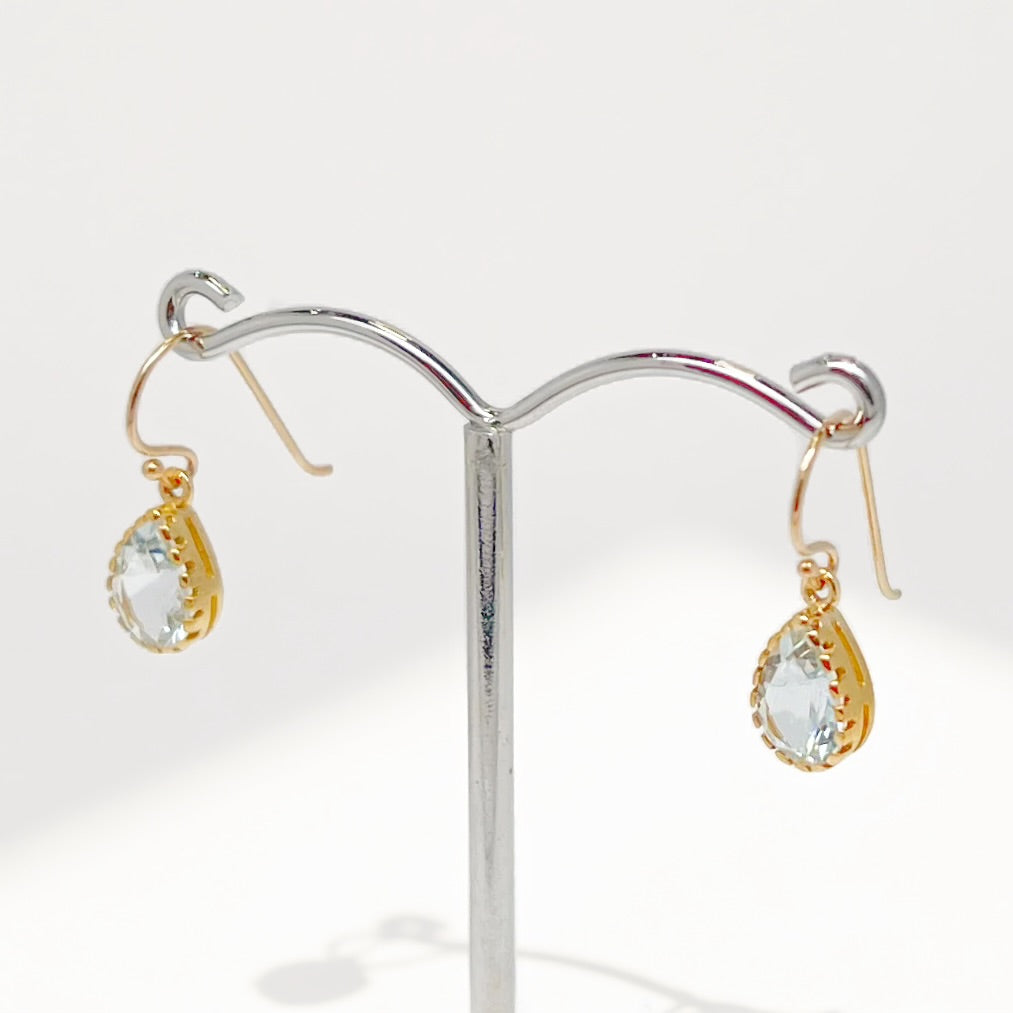 Pear Cut Aquamarine 9ct Yellow Gold Drop Earrings