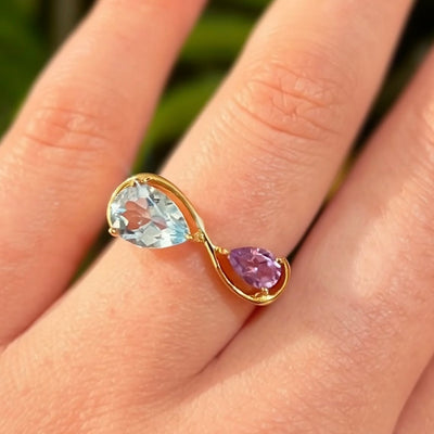 Aqua & Lilac Gold Infinity 'Toi et Moi' Ring | Size L | Unique & Co.