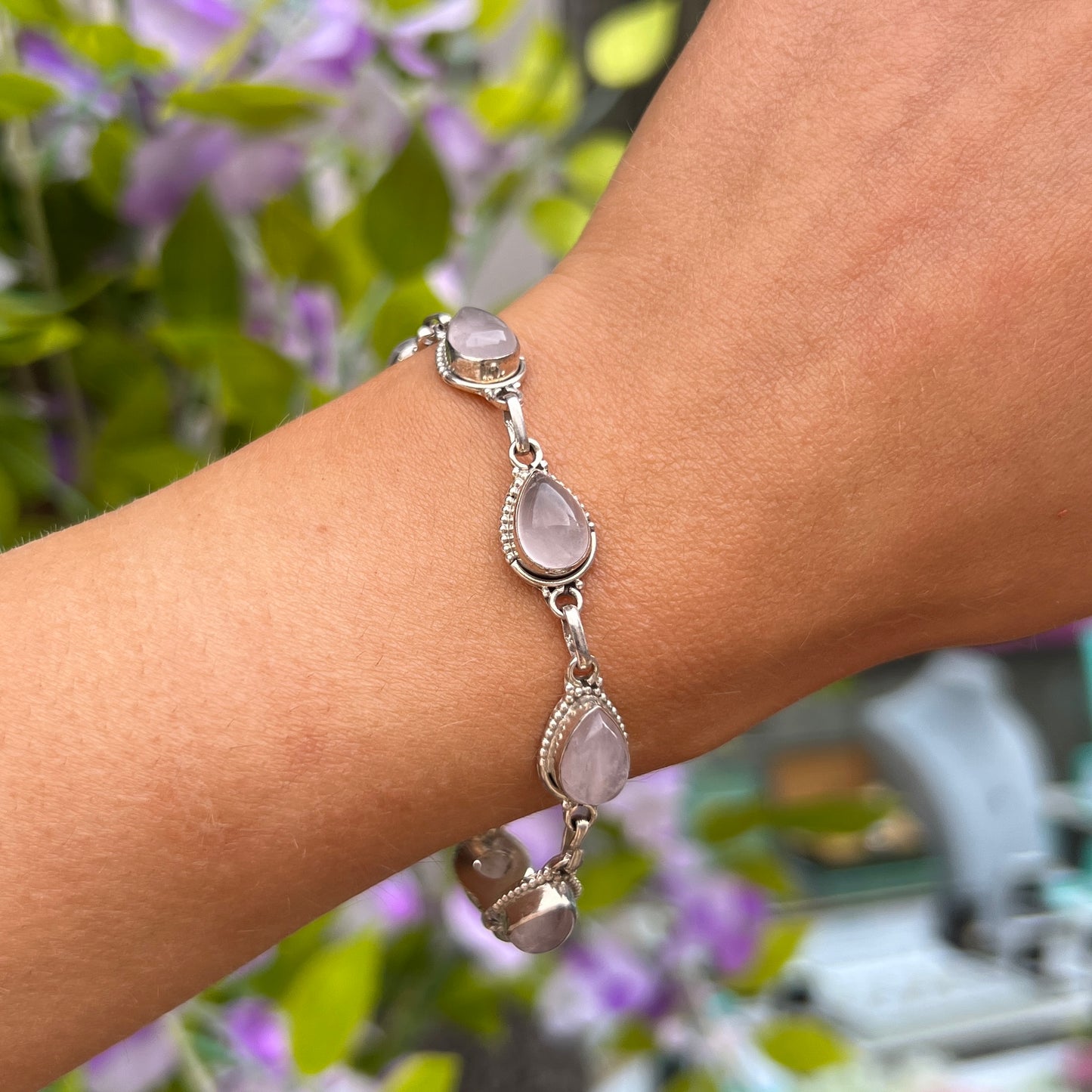 Sterling Silver Pink Rose Quartz Bracelet