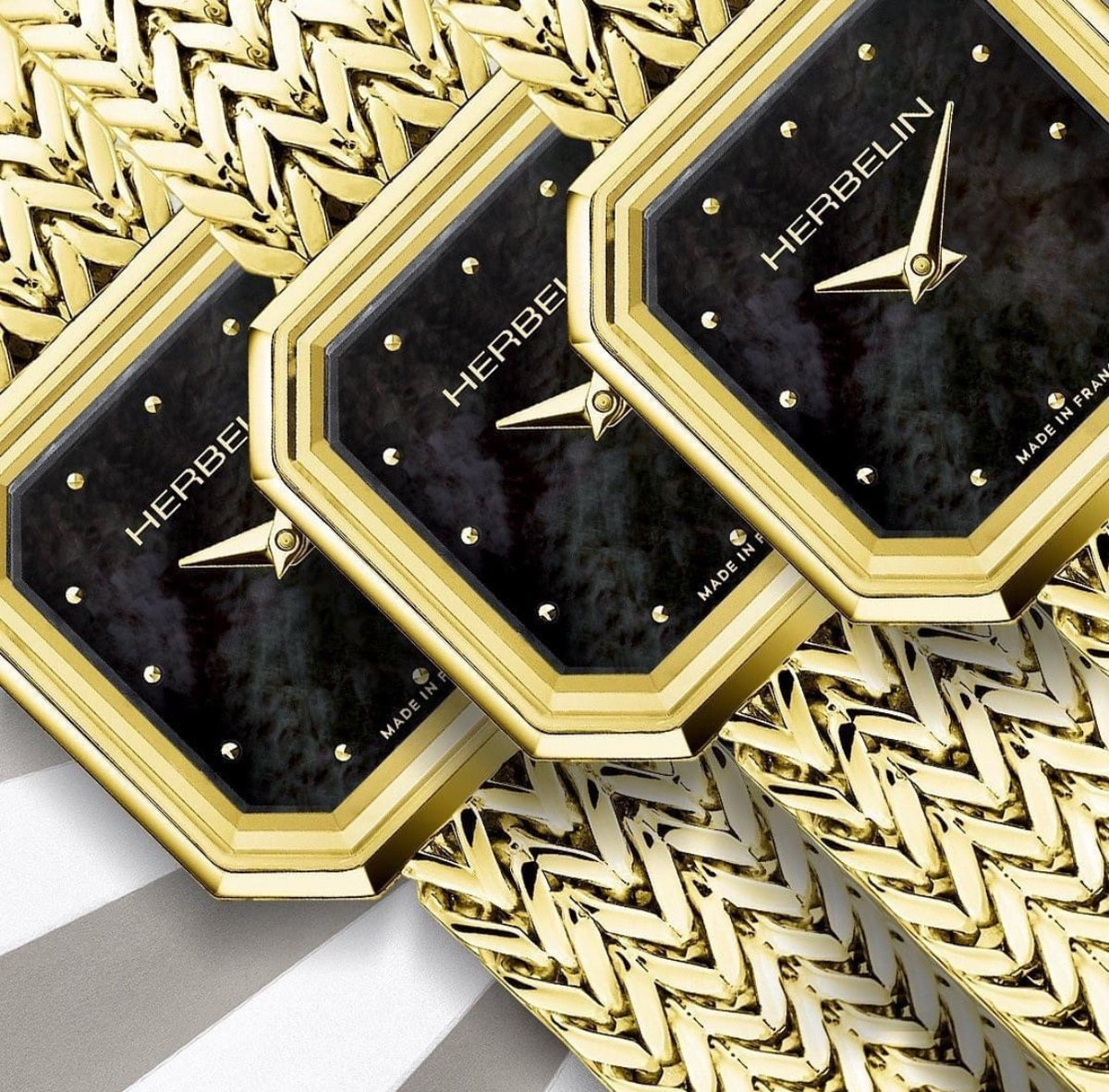 Herbelin Octogône Ladies Steel Gold Watch with Mother of Pearl White Dial