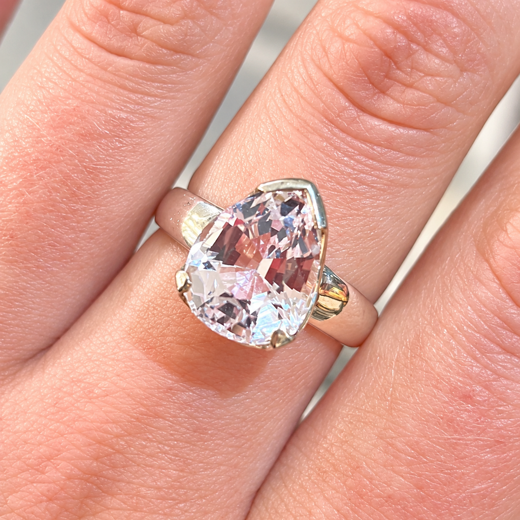 Kunzite Sterling Silver Pear Cut Ring | Size Q