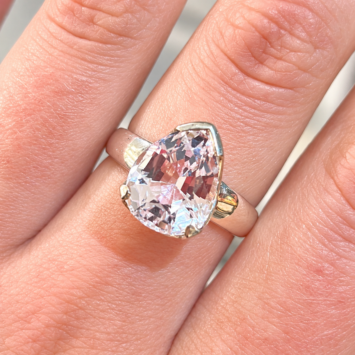 Kunzite Sterling Silver Pear Cut Ring | Size Q