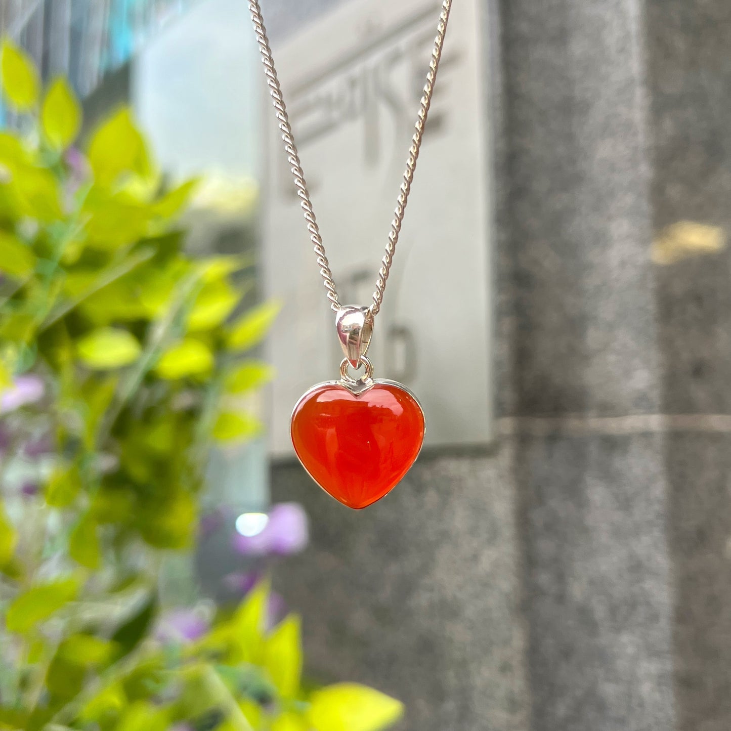 Sterling Silver Orange Carnelian Love Heart Necklace