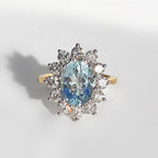 Aquamarine and Diamond Classic Cluster 14ct Yellow Gold Ring | Size N ½