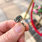 Rough Cut Green Moldavite Sterling Silver Ring | Size O