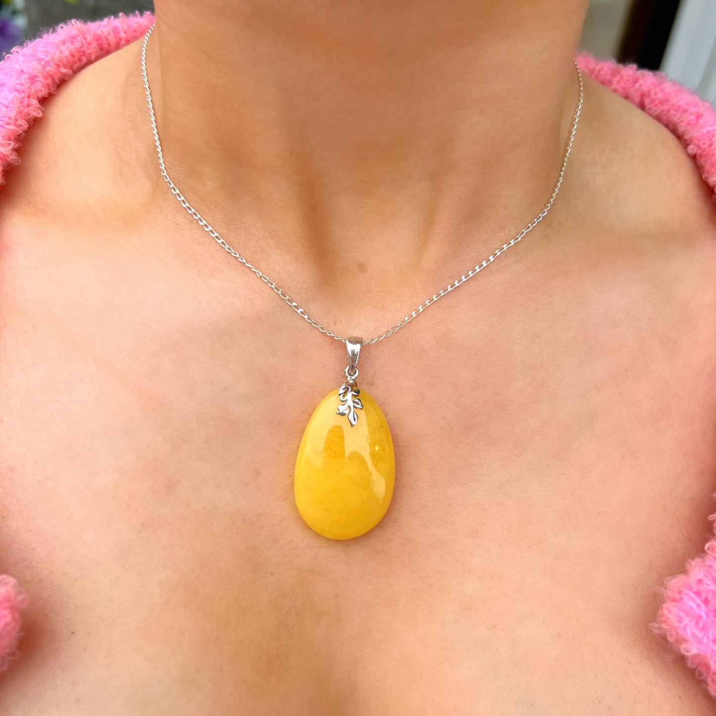 Yellow Butterscotch Amber Sterling Silver Necklace