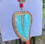 Red Coral & Turquoise 18ct Yellow Gold Plated Beaded Leaf Chunky Necklace