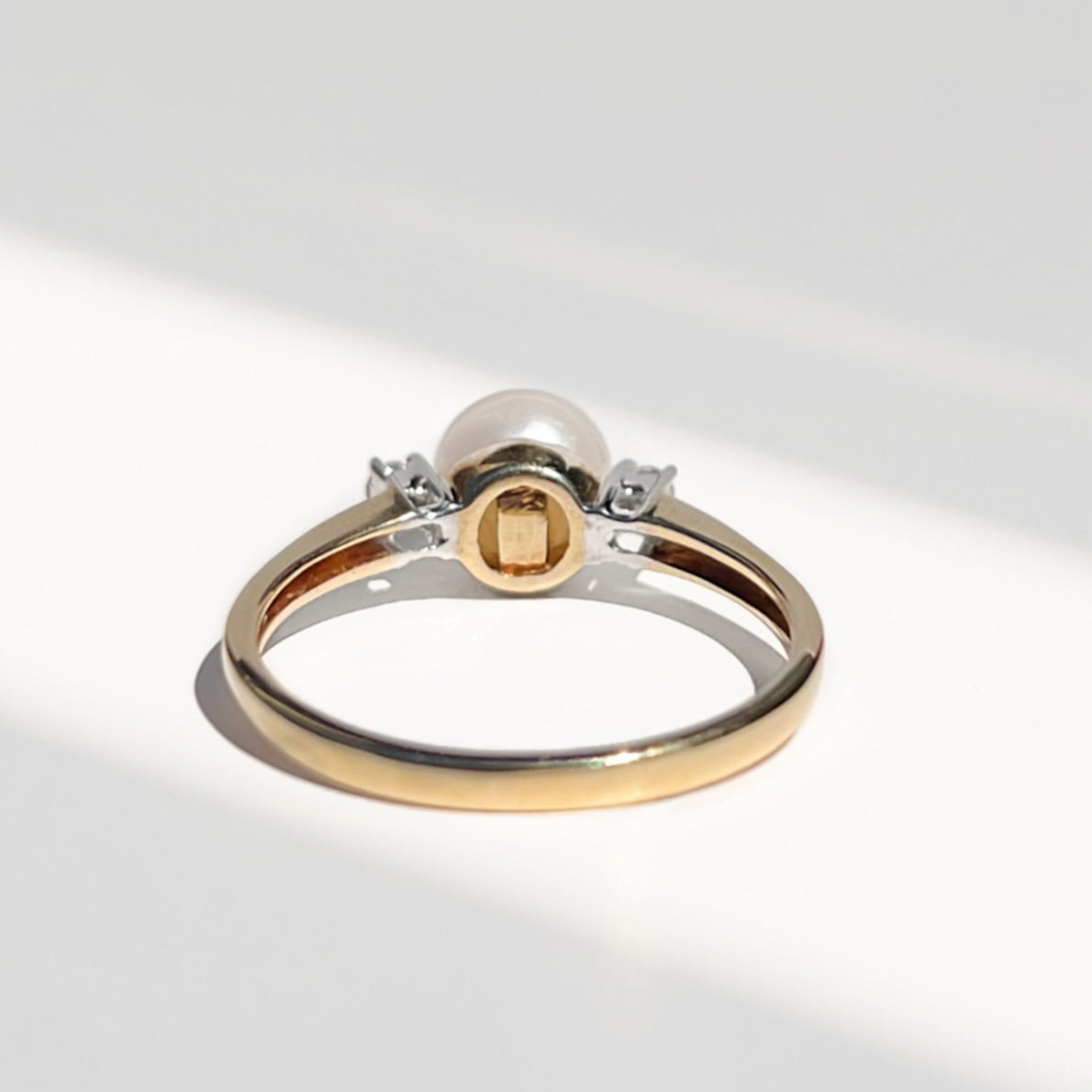 Classic Vintage Pearl and Diamond 9ct Yellow Gold Trilogy Ring | Size O ½