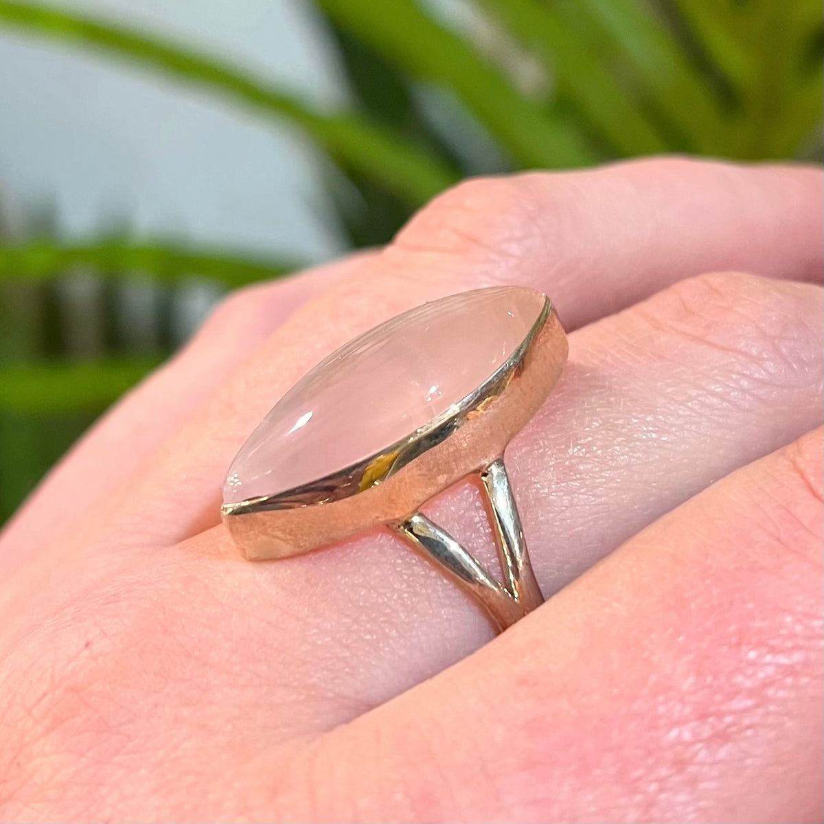 Rose Quartz Sterling Silver Marquise Cut Ring | Size Q