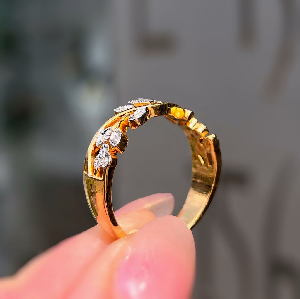 'The Flora' Floral Diamond 18ct Yellow Gold Band Ring | Size M ½