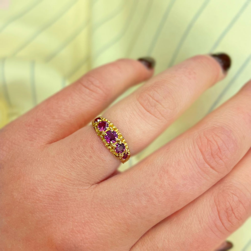 Antique Graduated Almandine Garnet 15ct Yellow Gold Five Stone Ring | Size J