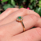 Emerald and Diamond 9ct Yellow Gold Flower Ring | Size O ½