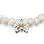 Diamond, Pearl & Sterling Silver Bow Charm Children's Bracelet